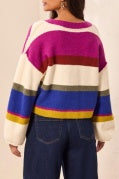Puff Sleeve Sweater Cardigan Multi Cream