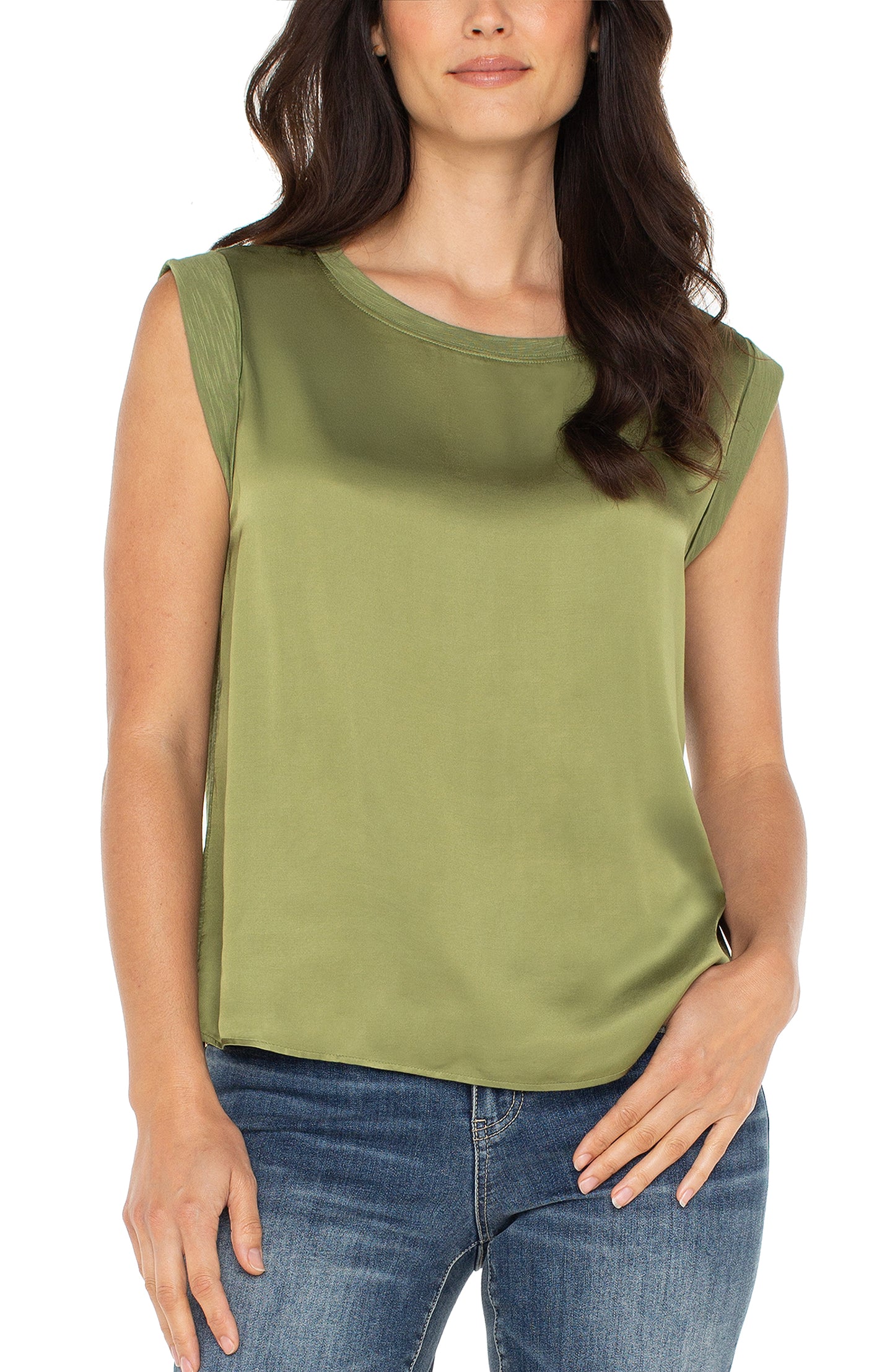 Sleeveless Woven to Knit Top - Artichoke - BAY WINDOW
