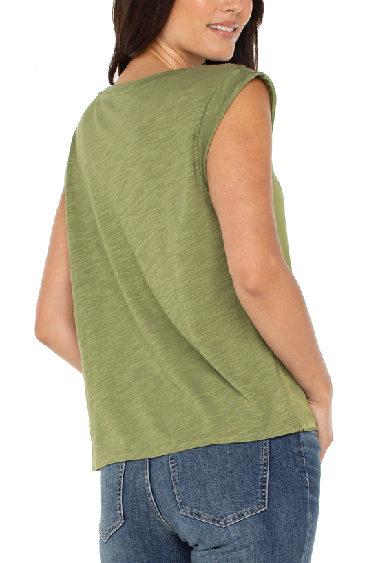Sleeveless Woven to Knit Top - Artichoke - BAY WINDOW