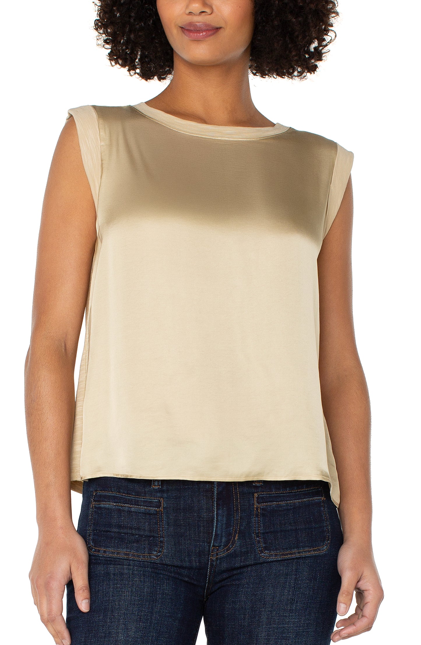 Sleeveless Woven to Knit Top - Pale Gold