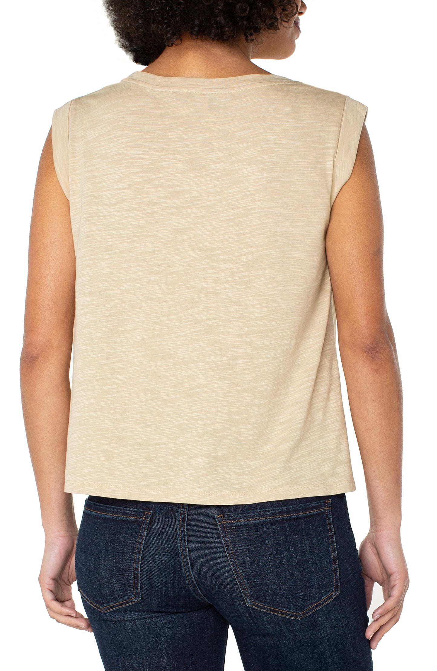 Sleeveless Woven to Knit Top - Pale Gold