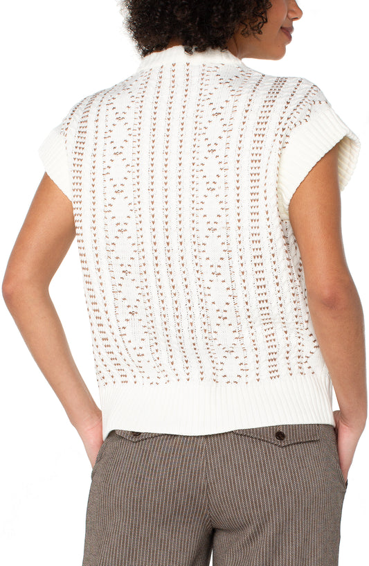 Cap Sleeve Dolman 1/2 Zip Sweater - Cream w/ Camel - BAY WINDOW