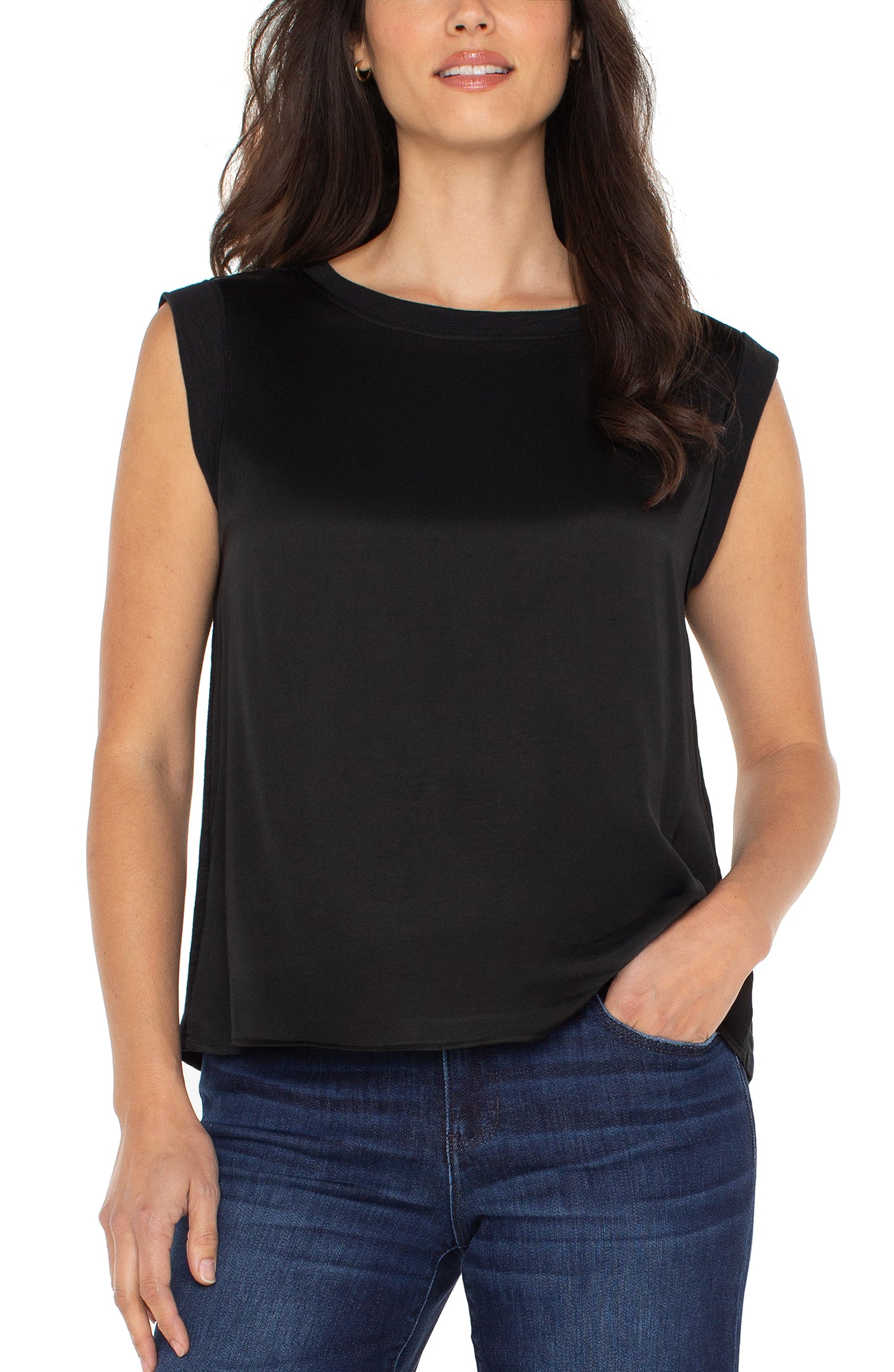 Sleeveless Woven to Knit Top - Black - BAY WINDOW