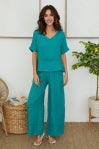 Linen Open Stitch Detail V-Neck Top