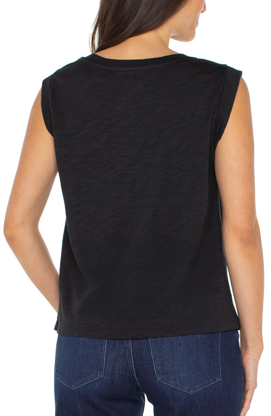 Sleeveless Woven to Knit Top - Black - BAY WINDOW