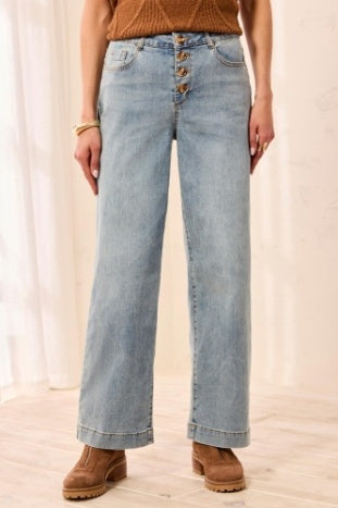 Audrey Button Fly Wide Crop Denim