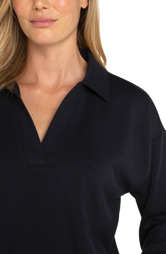 V-Neck Popover w/ Collar - Black - BAY WINDOW