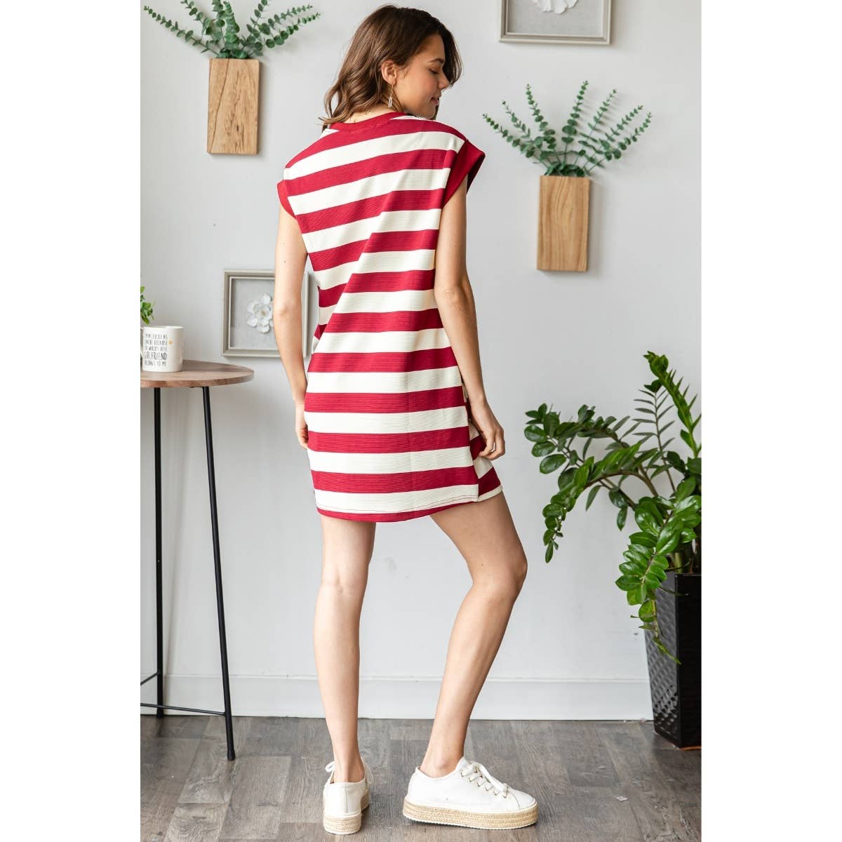 Bold Stripe Texture Knit Pullover Short Dress - BAY WINDOW