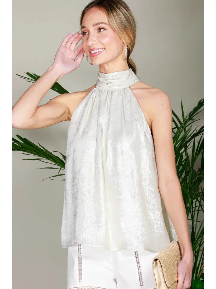 Date Night Metallic Halter Top - BAY WINDOW