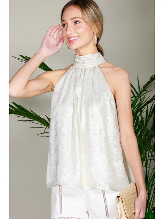 Date Night Metallic Halter Top - BAY WINDOW