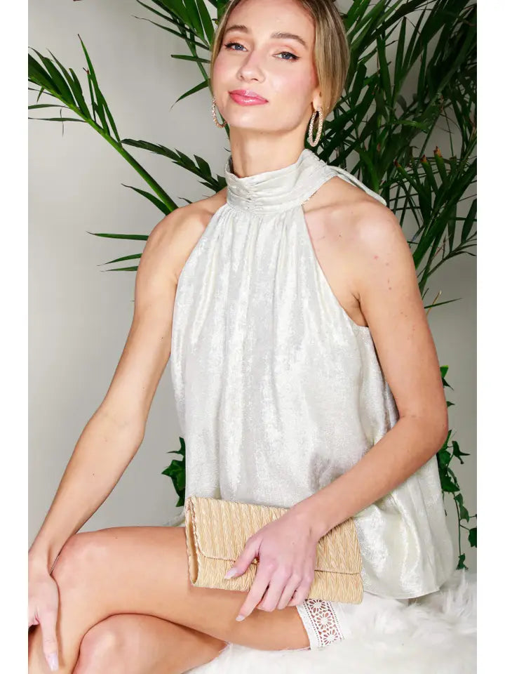 Date Night Metallic Halter Top - BAY WINDOW