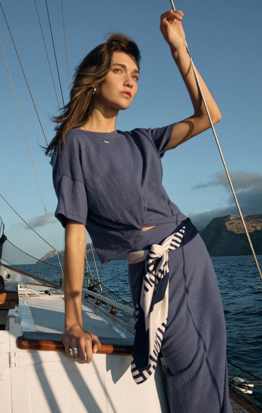 Delavine Textured Midi Skirt - Worn Blue - BAY WINDOW