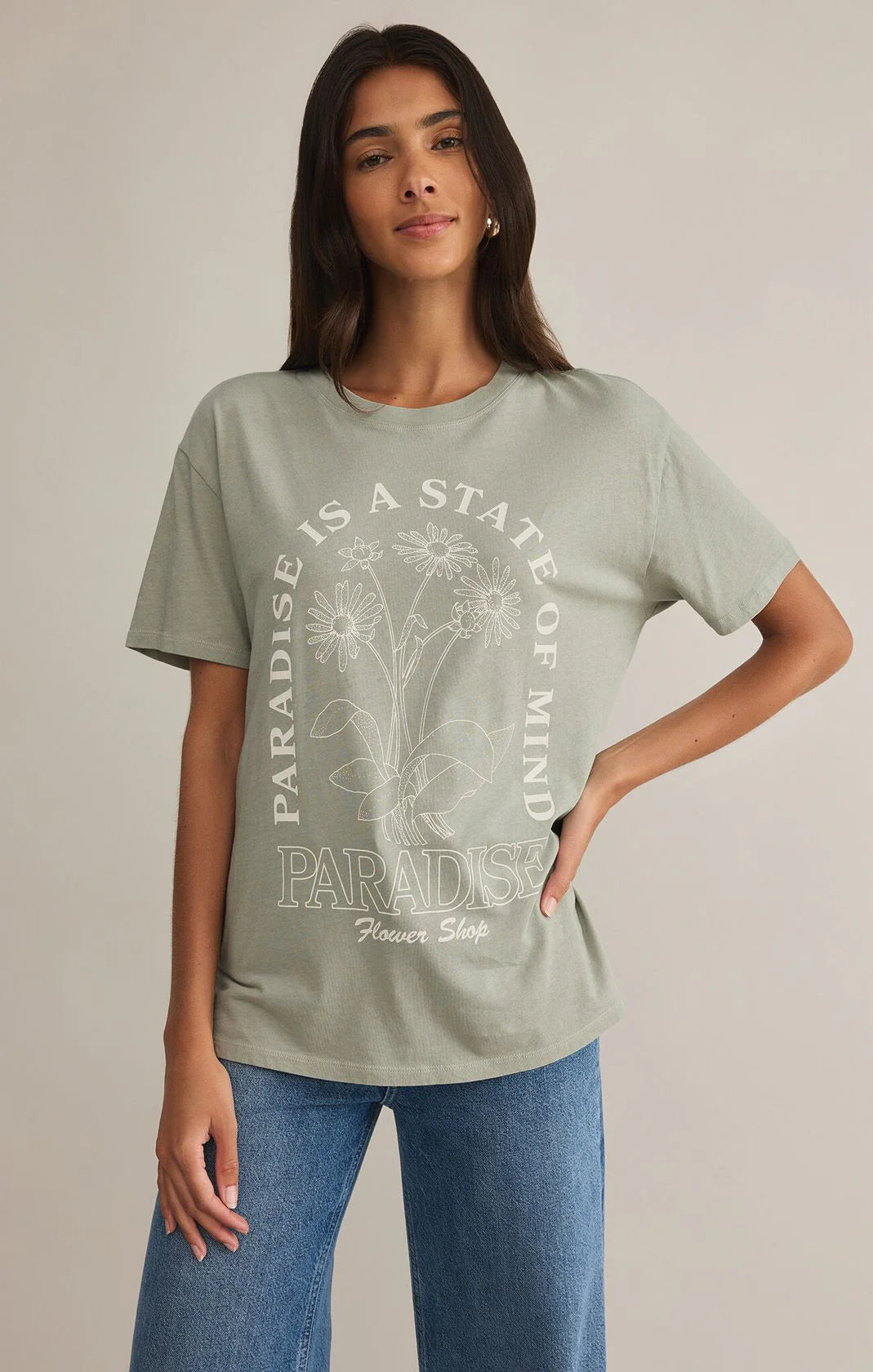 Flower Shop Boyfriend Tee - Sage Green - BAY WINDOW