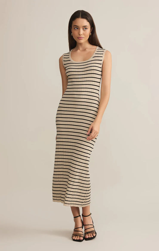 Gisele Stripe Midi Dress - Sandshell - BAY WINDOW