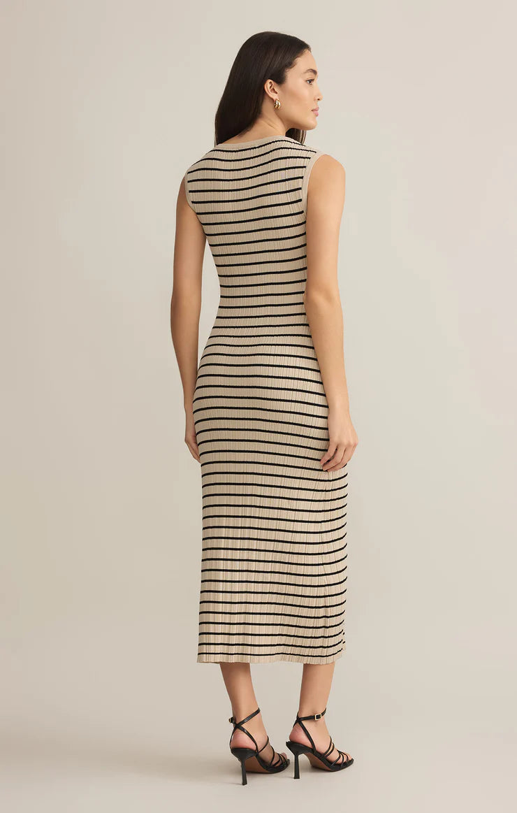 Gisele Stripe Midi Dress - Sandshell - BAY WINDOW