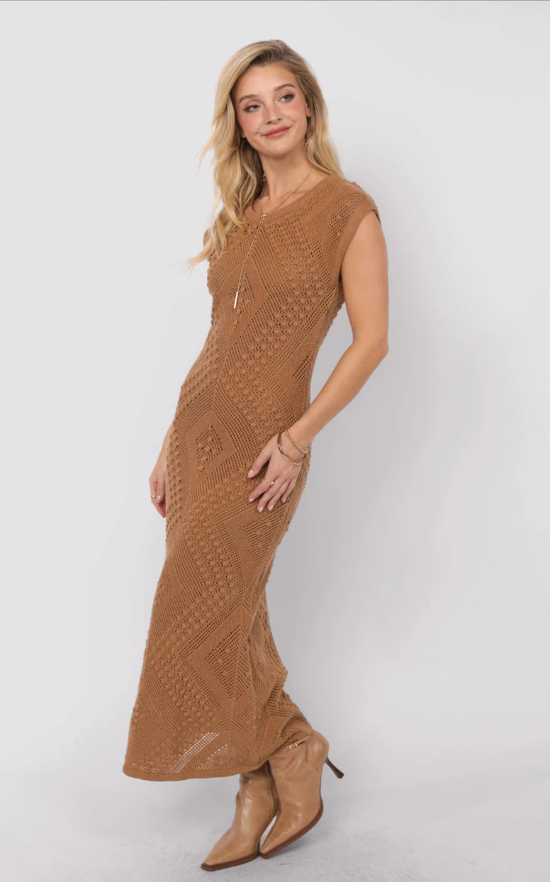 Wandering Intricate Knit Dress - Brown - BAY WINDOW