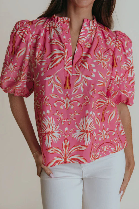 Alix Blouse - Pink Palm