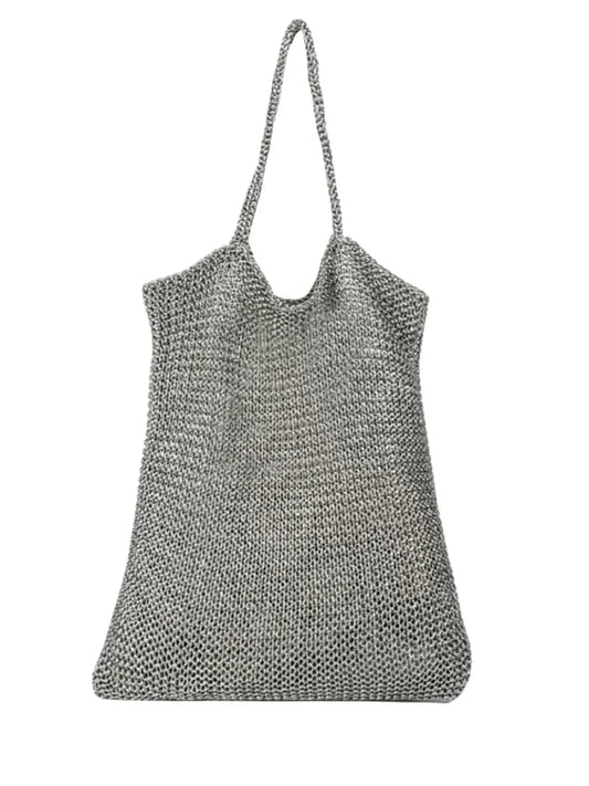 Ketut Metallic Knit Shoulder Bag - Silver - BAY WINDOW