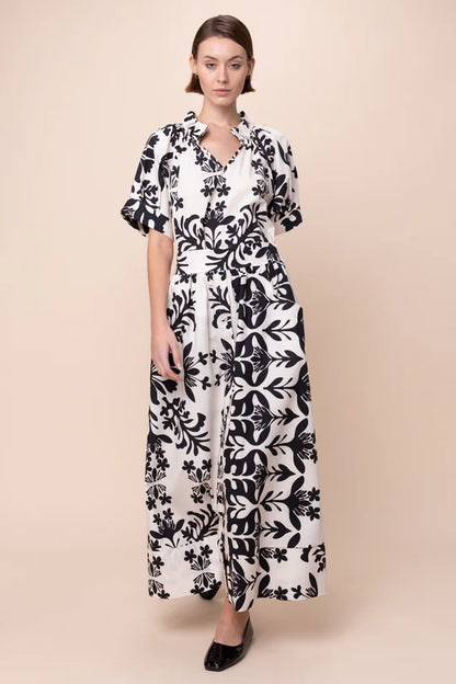 Krissy Dress - Flora Nero - BAY WINDOW