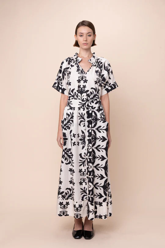 Krissy Dress - Flora Nero - BAY WINDOW