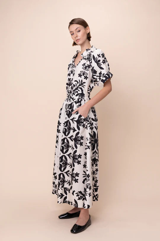 Krissy Dress - Flora Nero - BAY WINDOW