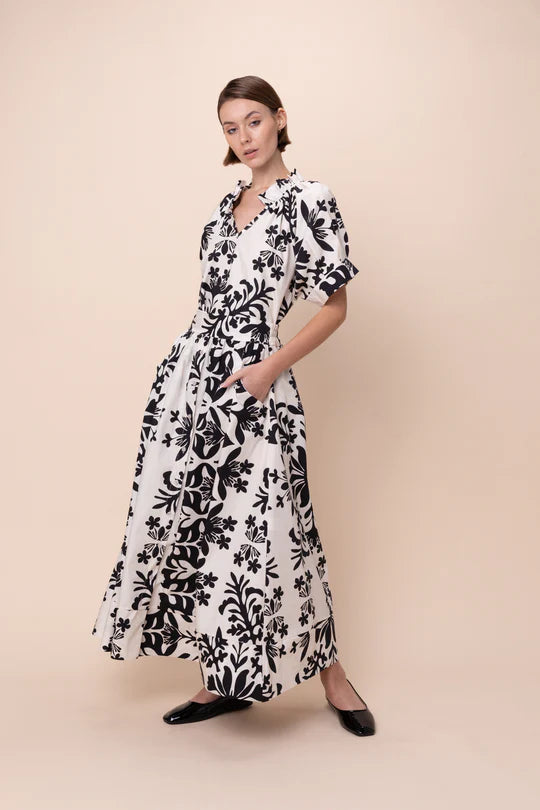 Krissy Dress - Flora Nero - BAY WINDOW