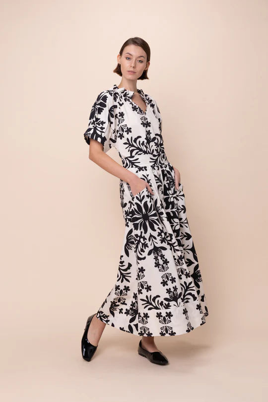 Krissy Dress - Flora Nero - BAY WINDOW