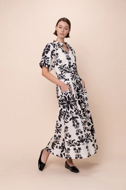 Krissy Dress - Flora Nero - BAY WINDOW