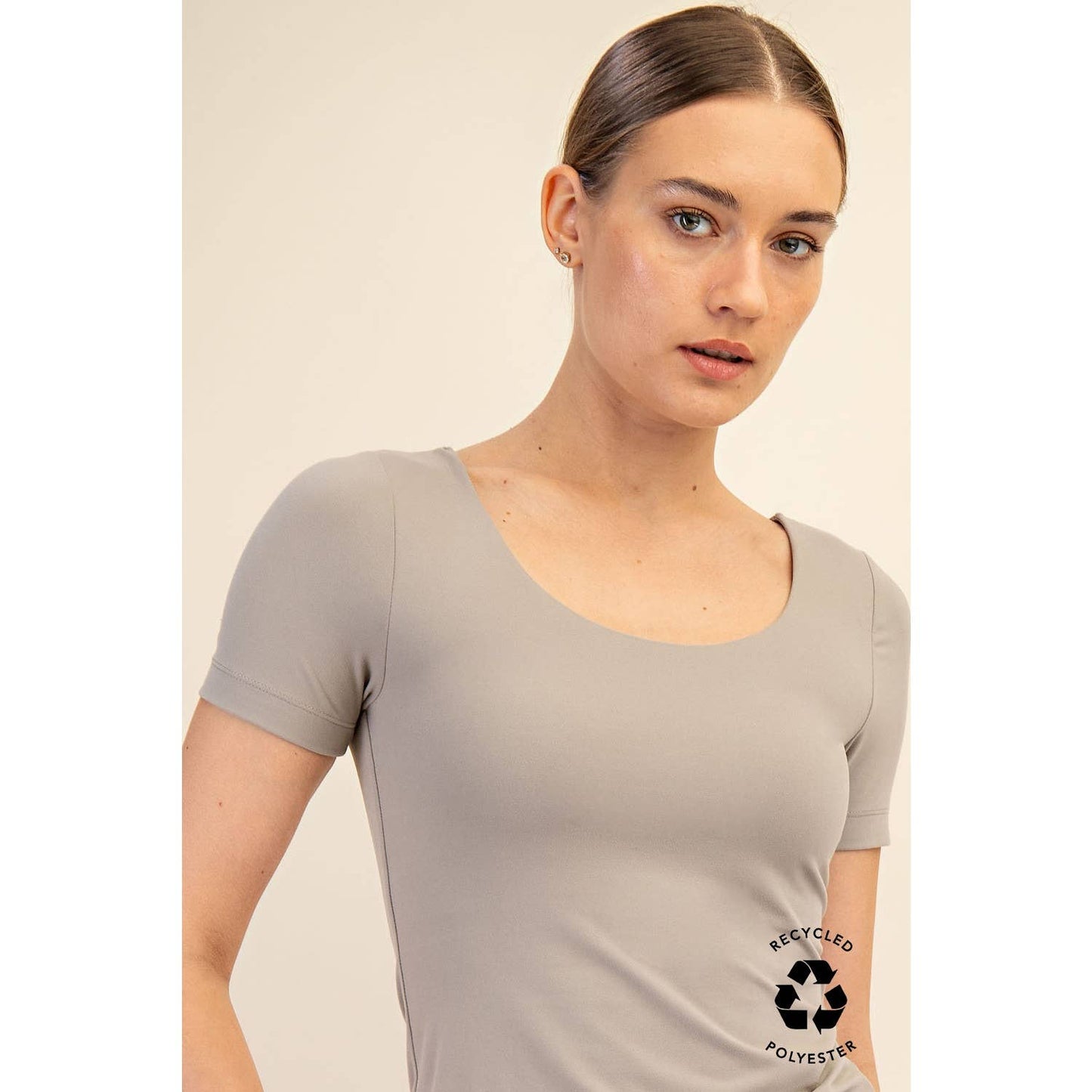 Recycled Butter Round Neck Short Sleeve Top