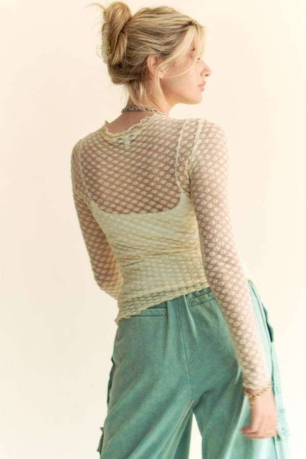 Long Sleeve Dot Crispin Lace Layering Mesh Top