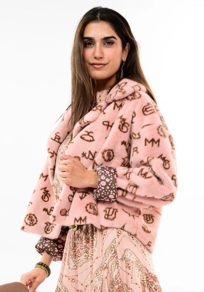 Branded Fur Jacket - Blush