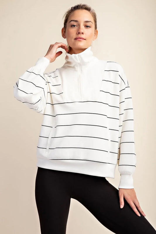 Strip Quarter Zip Mock Neck Pullover