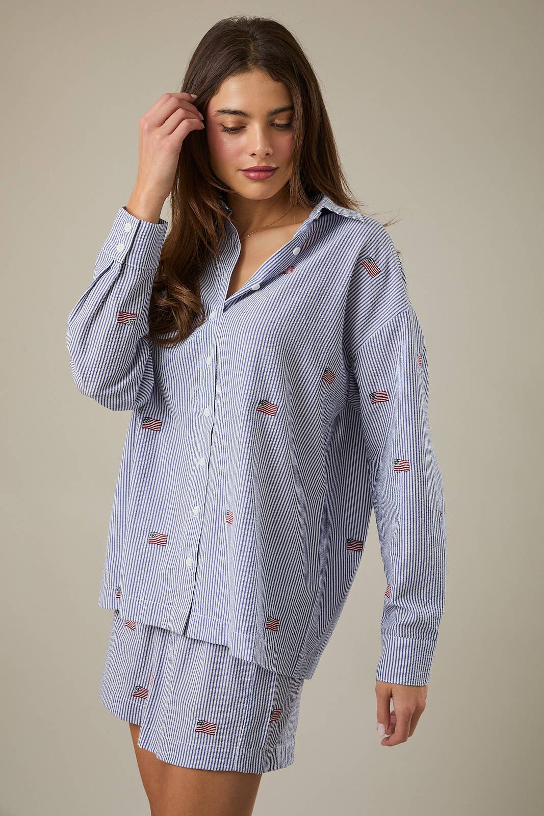 Stripe Flag Embroidered Shirt