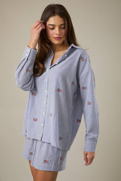 Stripe Flag Embroidered Shirt