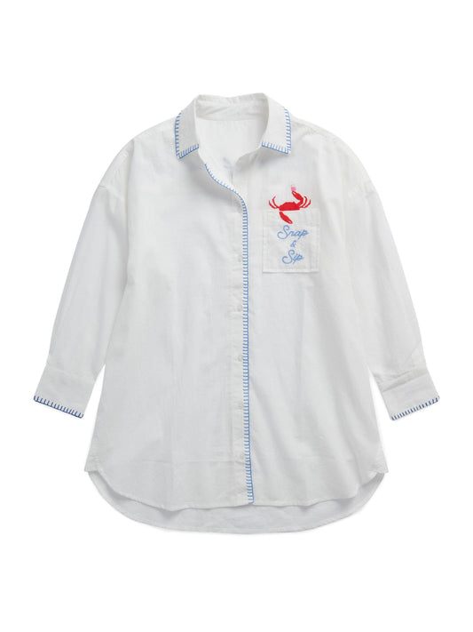 "Snap & Snip / Catch of the Day" Coverup Shirt - White