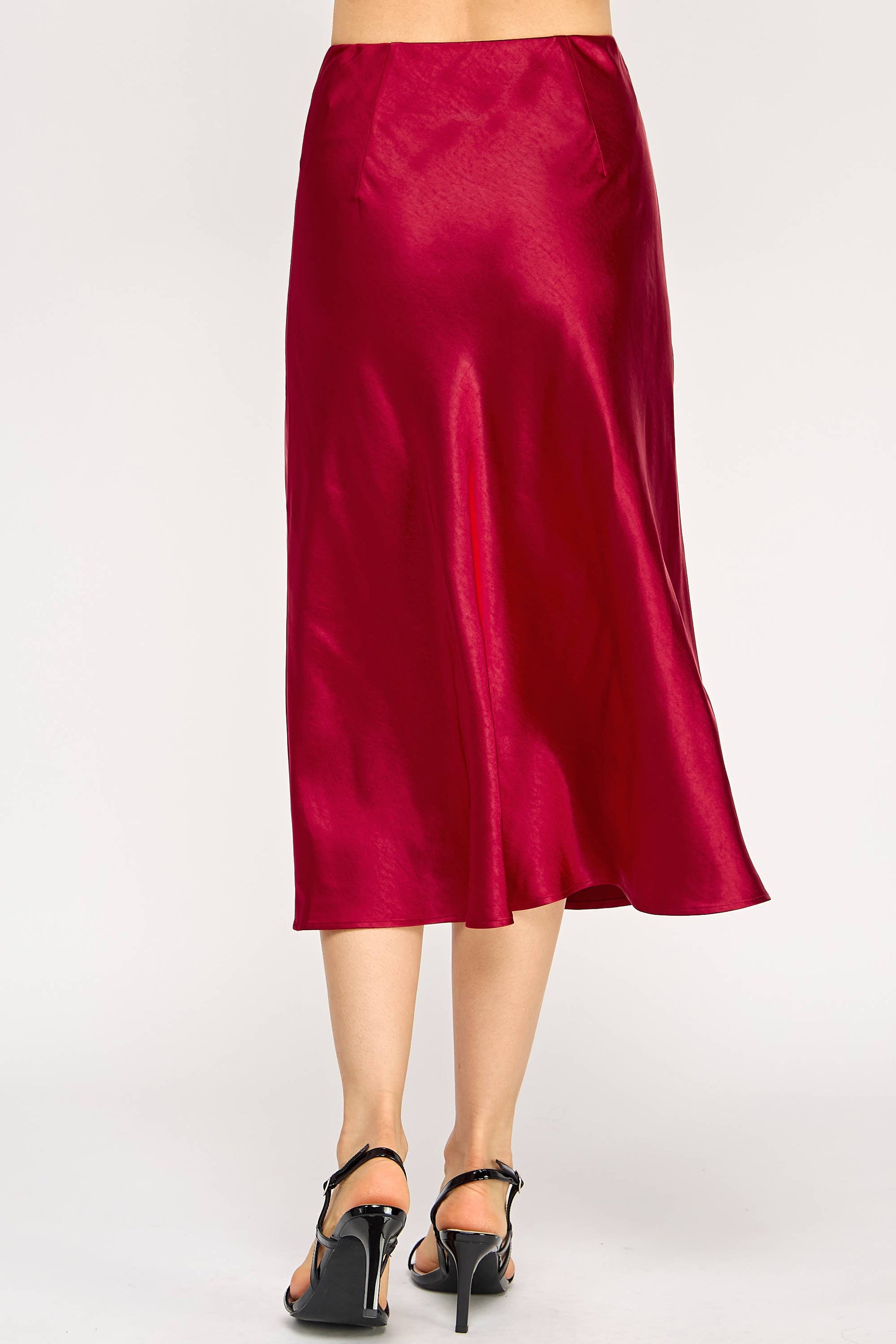 Satin Midi Skirt - BB Wine - BAY WINDOW
