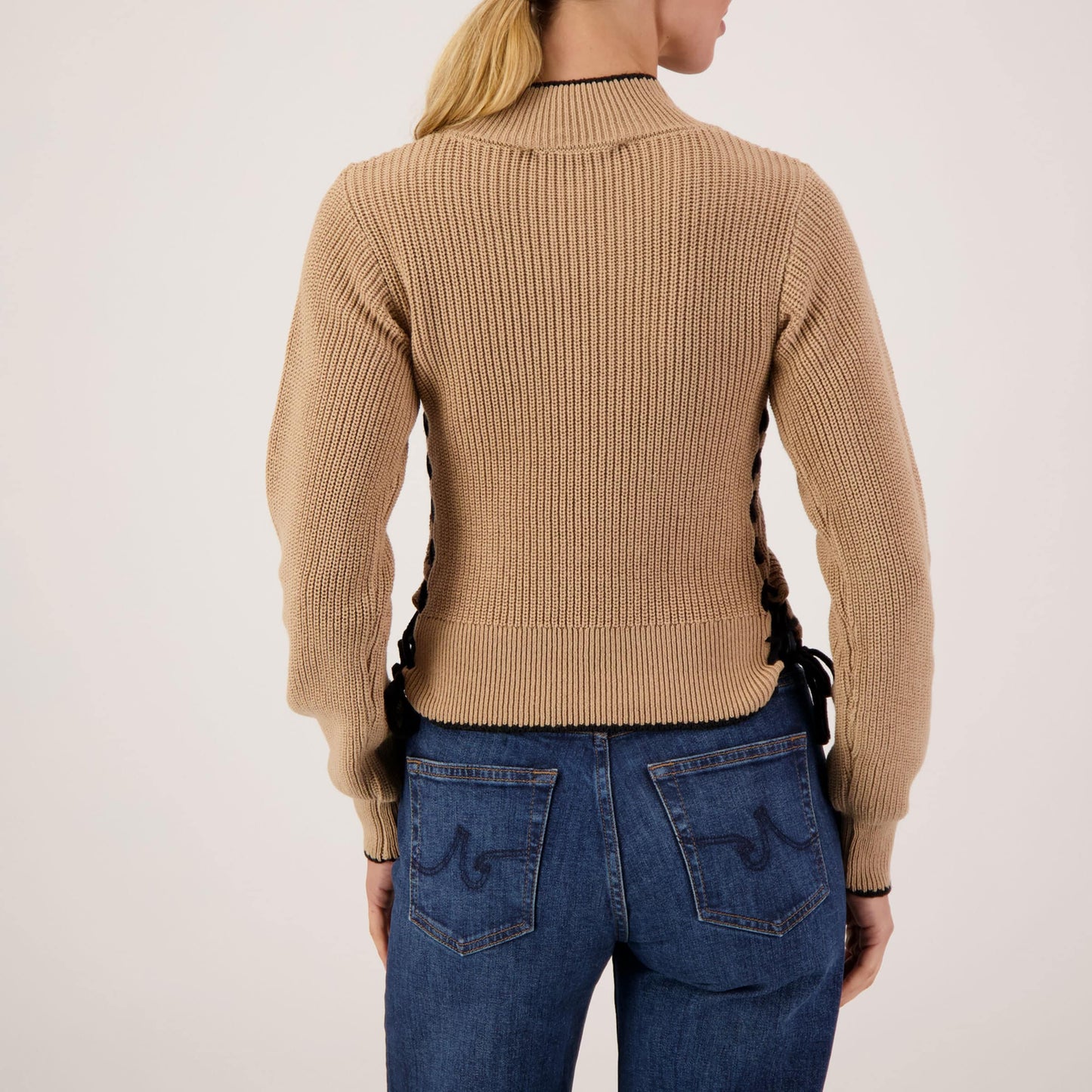 Mockneck Cable Knit Sweater - Puddle/Black