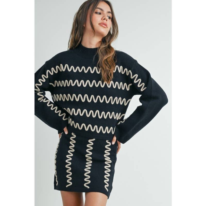 Wavy Stripe Turtleneck Sweater