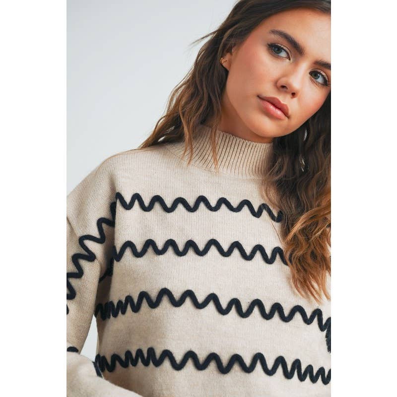 Wavy Stripe Turtleneck Sweater