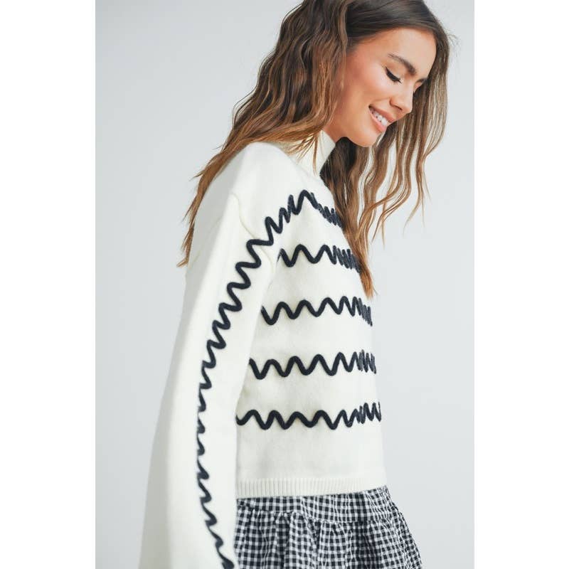 Wavy Stripe Turtleneck Sweater