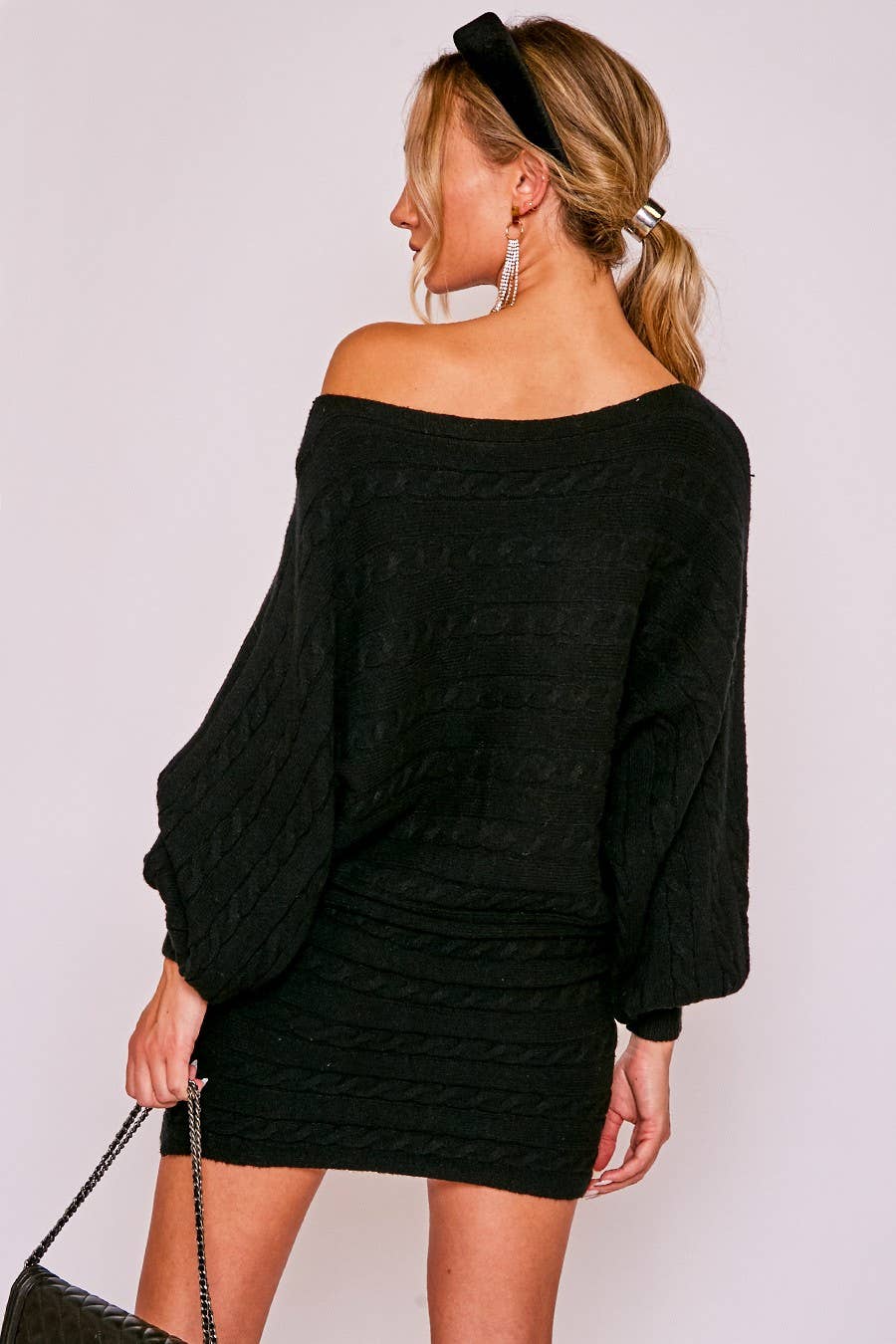 Dolman Knitted Sweater Horizontal Cable Detail Dress