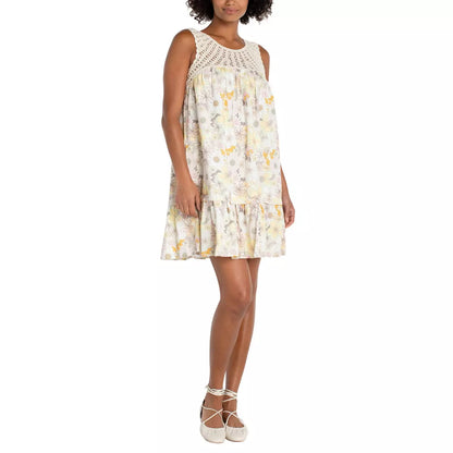 Sleeveless Woven Dress w/ Crochet - Pristine Multi