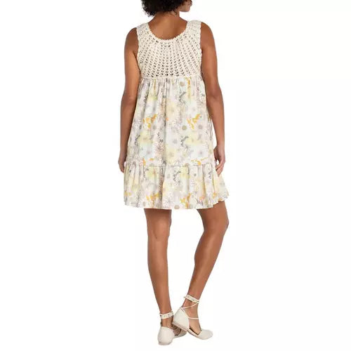 Sleeveless Woven Dress w/ Crochet - Pristine Multi