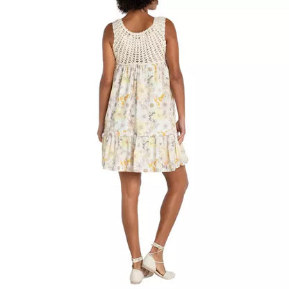 Sleeveless Woven Dress w/ Crochet - Pristine Multi