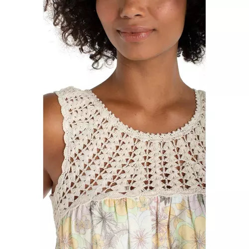 Sleeveless Woven Dress w/ Crochet - Pristine Multi