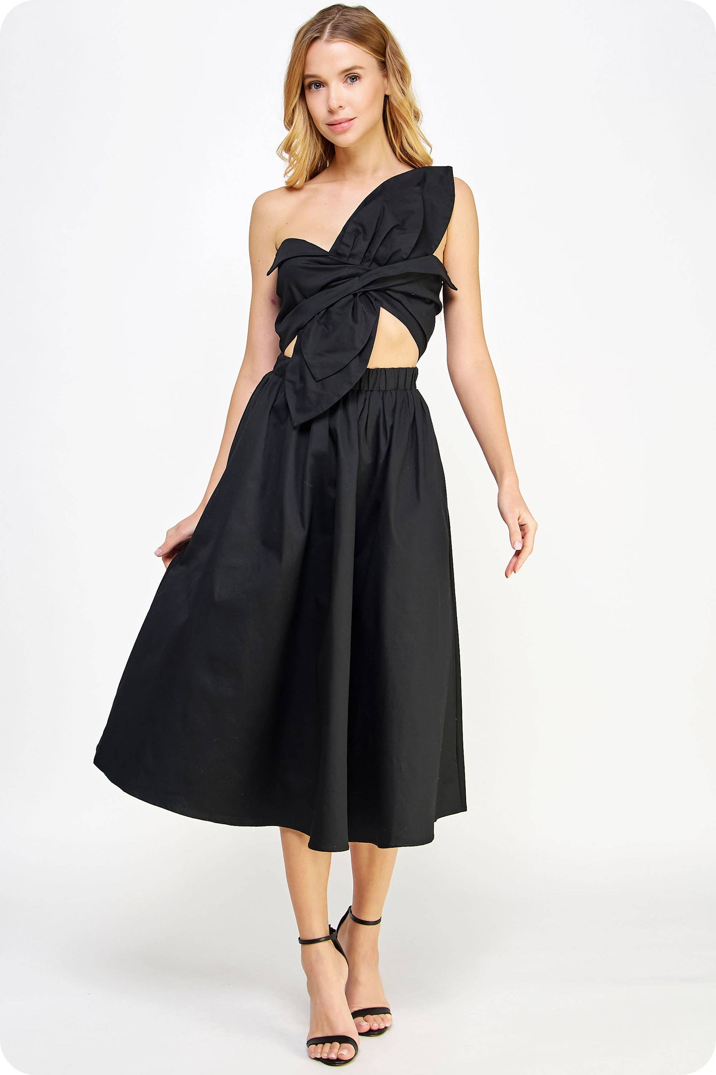 Knotted Flower Bow Midi Dress - BAY WINDOW
