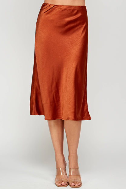 Satin Midi Skirt - Copper - BAY WINDOW