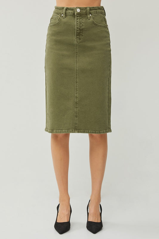 High Rise Back Slit Midi Skirt