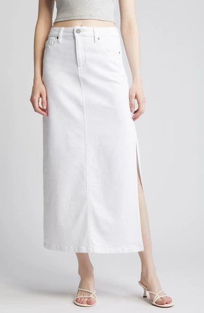 White Side Slit Stretch Midi Skirt