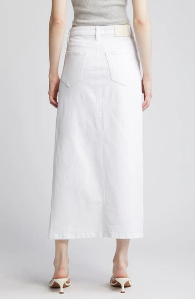 White Side Slit Stretch Midi Skirt